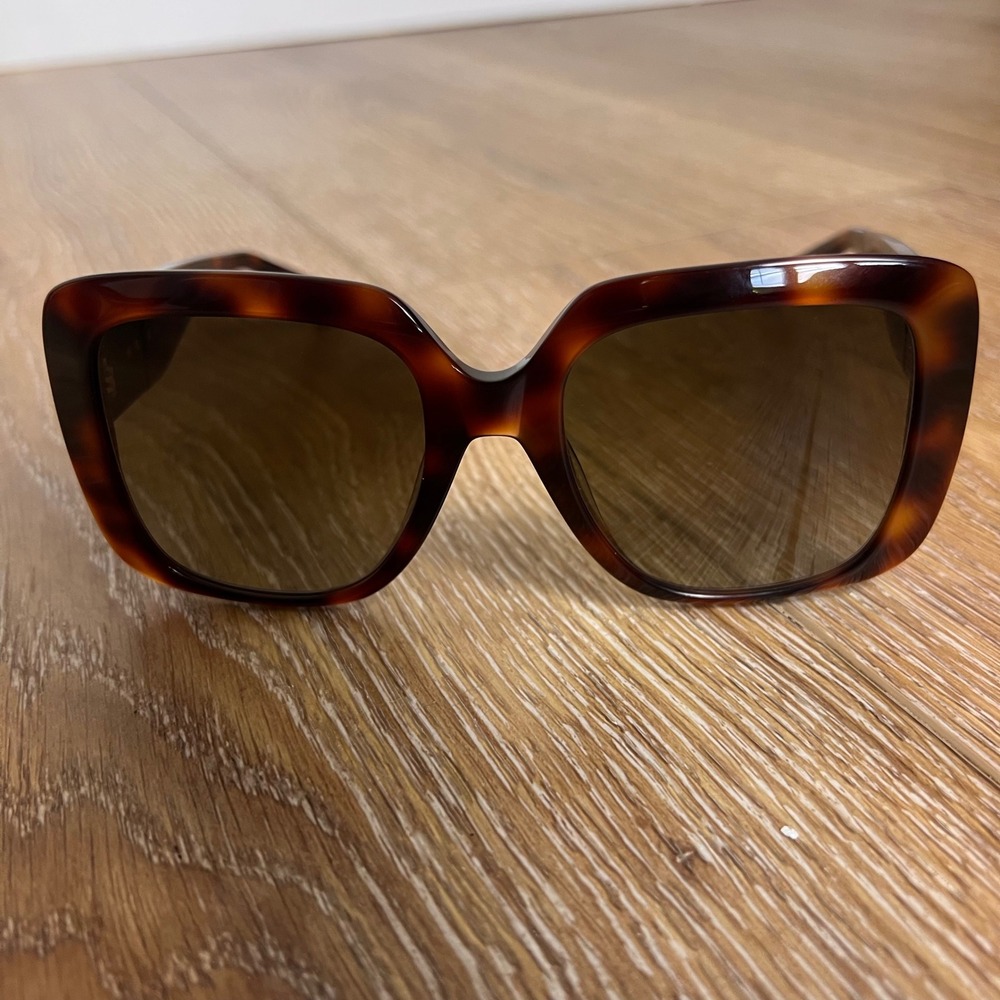 Oversized Square Frame Longchamp Tortoise Shell  Sunglasses Gold Bamboo Detail
